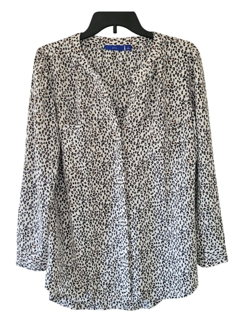 Apt 9 Leopard Print V-Neck Blouse Womens Size M Long Sleeve Pockets Career